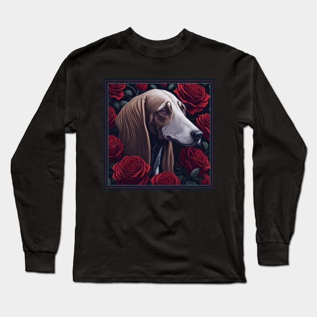 Saluki red roses Long Sleeve T-Shirt by xlhombat